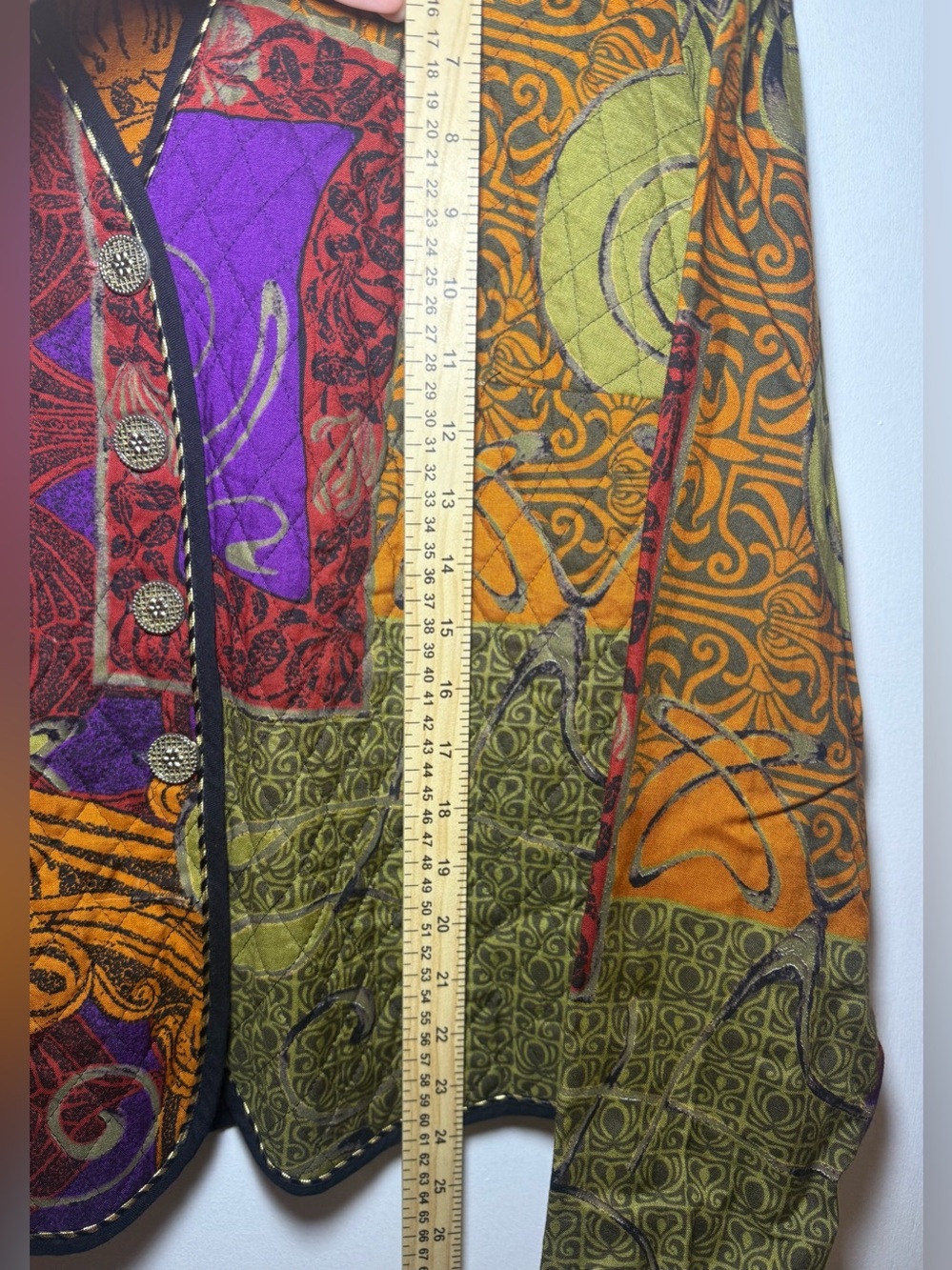 A.S. Elliot Quilted Cotton Abstract Whimsy Multicolor V-Neck Button Fall Jacket - Picture 4 of 7